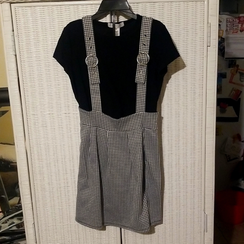 Girl's Planet Gold Size Medium Black & White Checker Coverall Dress